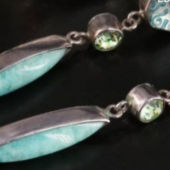 Mars and Valentine Sterling Peridot Amazonite Ring Earrings - Picture 3 of 6